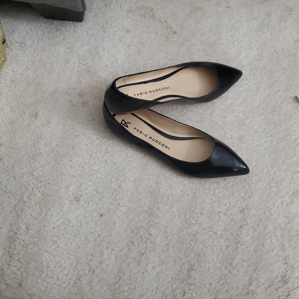 Fabio Rusconi, Black Patent Leather Flats. Leather Soles, NEW